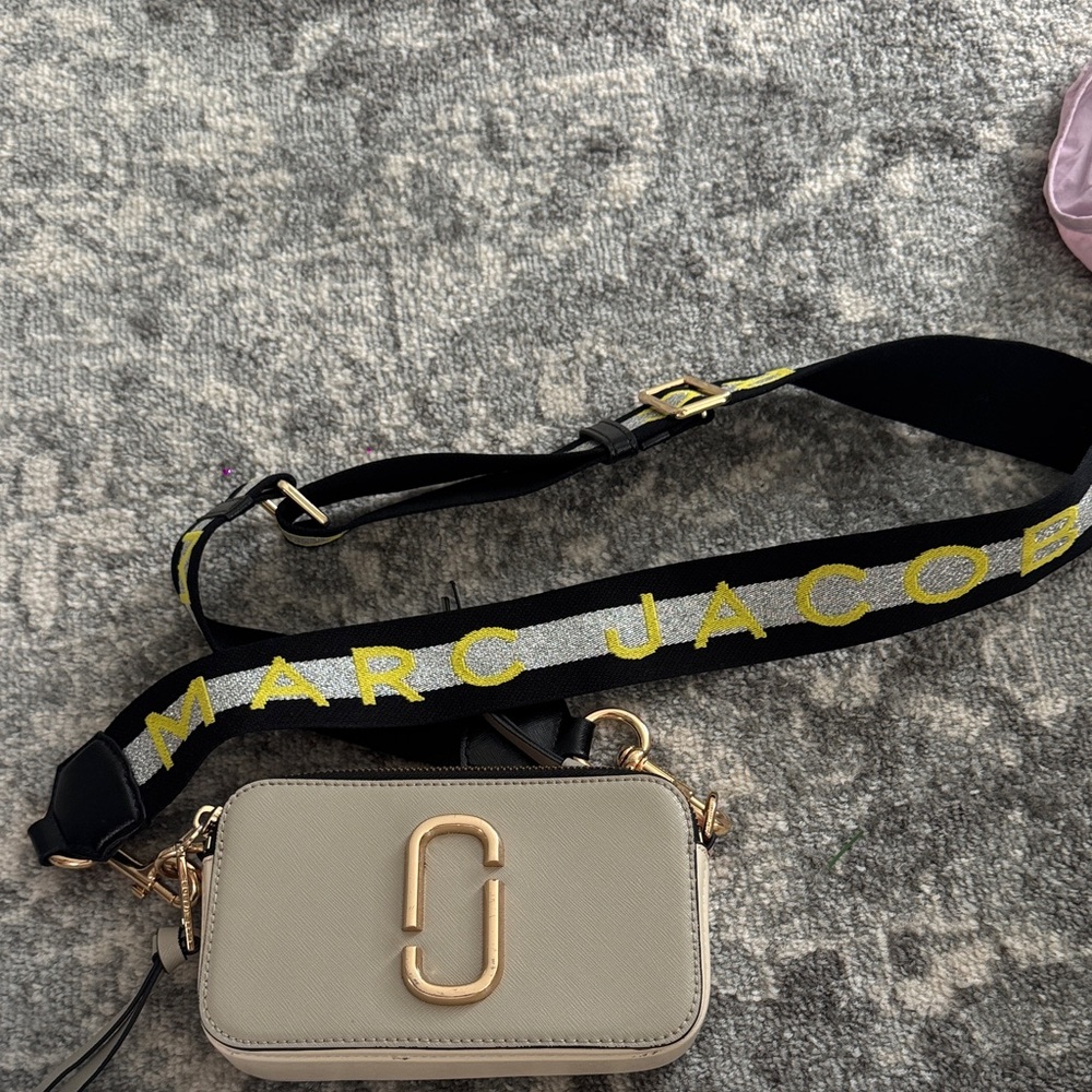 Marc Jacobs Cream Crossbody Bag with Black Strap